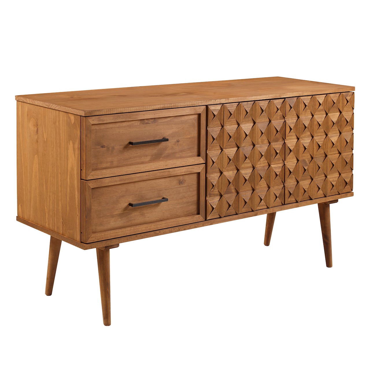 Walker Edison 58" Caramel Solid Wood 2-Drawer Prism Sideboard